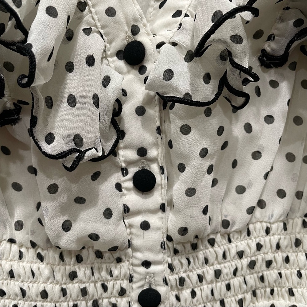 H&M White Polka Dot V-Neck Ruffle Button Down Summer Dress Sz S Angel Mesh Twee - Picture 4 of 6